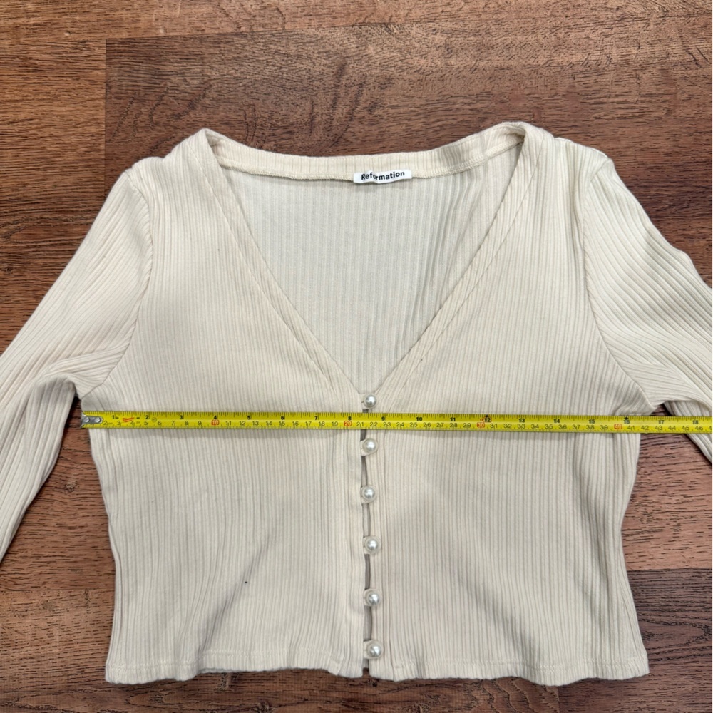 Reformation Gellar Knit Top Cream with Pearl Buttons - Picture 5 of 6